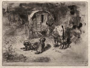 The Guardians of the House, or the Friends of the Saltimbanque, c. 1875 by Felix Hilaire Buhot