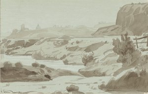 View in the Roman Campagna with a River in the Foreground by Felix Hippolyte Lanoue