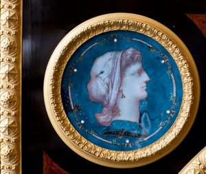 Detail of a piece of furniture decorates the coat of arms of the Brignole Sale family by ebenist Guillaume Grohe after a drawing by Felix Duban