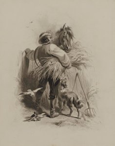 Farmer with Horse, Dog and Pigeons by Felix Octavius Carr Darley