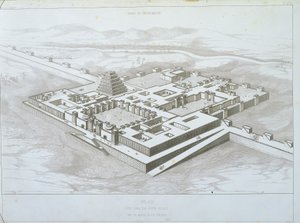 Khorsabad Palace, Historical View from the South-East with Part of the Fortified Walls, Illustration from 
