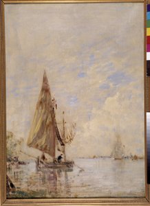 Fishermen in a boat by Félix Ziem