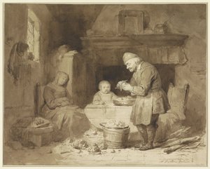 While a Woman Has Fallen Asleep, an Old Man Peels Potatoes