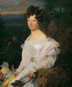 Lady in White Dress Before a Vienna Woods Landscape by Ferdinand Georg Waldmuller
