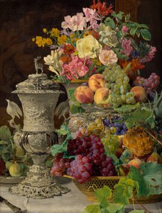 Still Life with Fruits, Flowers, and Silver Goblet by Ferdinand Georg Waldmuller