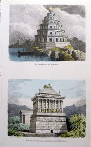 The Great Lighthouse of Alexandria and the Mausoleum at Halicarnassus, from a series of the Seven Wonders of the World published in Munchener Bilderbogen, 1886 by Ferdinand Knab