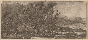 Shepherds with Their Herd Fording a Stream by Ferdinand Kobell