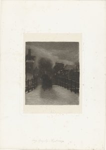 Old Woman with Child on a Bridge (Winter Evening) by Ferdinand Oldewelt (signed by artist)