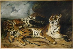 Young Tiger Playing with Its Mother by Ferdinand Victor Eugene Delacroix