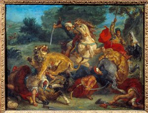 Lion hunt by Ferdinand Victor Eugene Delacroix