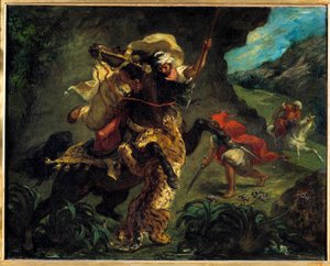 Orientalism: The tiger hunt. Painting by Eugene Delacroix. 1854. Paris, Musee d