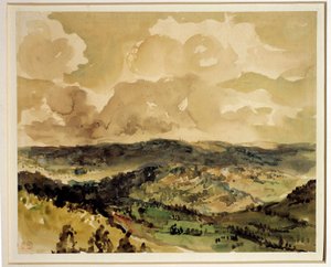 Panoramic view of wooded hills around Croze