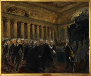 French Revolution, Constituent Assembly of 1789: Honore Gabriel Riqueti, Count of Mirabeau (1749-1791) before Henri Evrard, Marquis of Dreux Breze (1762-1829) by Ferdinand Victor Eugene Delacroix