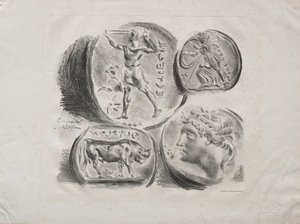 Sheet of Four Antique Medals by Ferdinand Victor Eugene Delacroix
