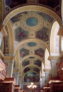 View of the Coffered Library Ceiling with Gilded Stucco Framework Surrounding Spandrels Illustrating Biblical and Classical Scenes, 1844 by Ferdinand Victor Eugene Delacroix