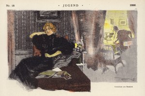 Woman at home in the evening by Ferdinand von Reznicek