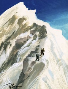 Hillary and Tensing hack their way a step at a time along a ridge