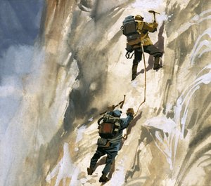Hillary and Tensing on the slopes of Mount Everest