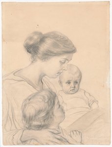 Portrait of a Wife with Children, Janeczka and Edzio by Ferdynand Ruszczyc