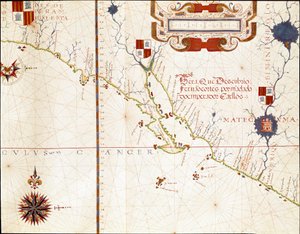 View of the western coast of Mexico, and southern California - Map by Fernao Vaz Dourado