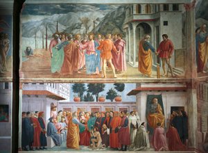 The Tribute money, by Tommaso Masaccio, The Raising of the Son of Theophilus and Saint Peter enthroned, by Tommaso Masaccio and Filippo Lippi, frescoes by Filippino Lippi