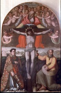Trinity with SS. Stephen and Philip, central panel of an altarpiece