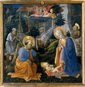 Adoration of the child with Saint Jerome, Saint Hilarion, Saint Madeleine and Angels