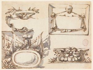 An Escutcheon, a Trophy, a Label, a Decorative Motif for a Frieze, 1750–75 by Filippo Marchionni