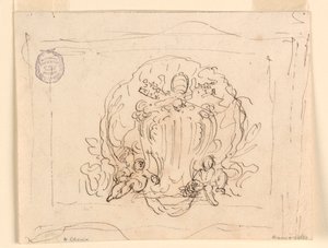Tablet bearing the coat of arms of Pope Benedict XIV with shell as background, 1740–58 by Filippo Marchionni