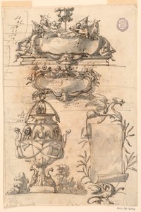 Two escutcheons, decorative vase and a scroll, 1750–75 by Filippo Marchionni