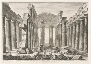 Interior View of the Hexastyle Hypaethral Temple from the North, from Antiquities of Paestum by Filippo Morghen