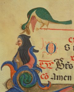 Fantastical Bird Perched Above a Cloaked Figure (detail)