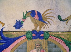 Missal 515 f.13v Fantastical Two-Legged Creature with Human Face, Detail of Decorative Border from a Choir Book (detail)