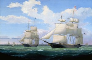 The Ships "Winged Arrow" and "Southern Cross" in Boston Harbor by Fitz Henry Lane