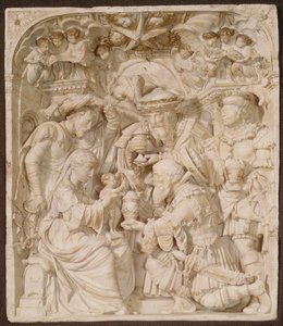 Adoration of the Magi, alabaster and painted gilt relief, Flemish, c.1540