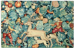 Feuilles de Choux hunting tapestry panel by Flemish School