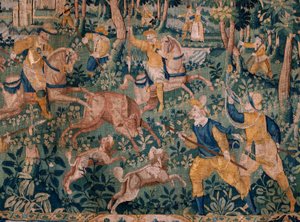 Flemish tapestry. Deer hunting. Atelier of Oudenaarde. 17th century. by Flemish School