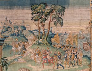 Flemish Tapestry. Alexander is Offered a Crown. Atelier of Oudenaarde. 384x316cm. Inv (83024)-5 / 00009. 17th Century.