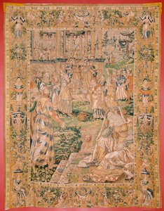 Flemish tapestry. Series The Book of Judith. Judith shows Holofernes’ head. Ninth tapestry in the series. Manufacture Netherlands, Brussels(?). Second half of the 16th century. Fabric Wool. Location Church of Saint