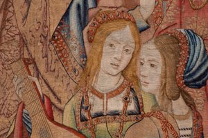 Flemish tapestry. Series The History of David and Bathsheba. The Prophet Nathan reprehends King David. Third panel of the series. Model Anonymous. Manufacture Unknown, Brussels. 1505 by Flemish School