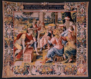 Flemish Tapestry. Series The History of Hannibal. Mago, Hannibal’s Messenger, in Carthage. Fifth Tapestry of Those Preserved. Models Anonymous Master of the Netherlands. Brussels’ Manufacture, Workshop. Ca 1570
