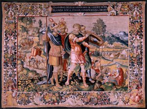 Flemish Tapestry. Series The History of Hannibal. The Crossing of the Alps. Second Tapestry of Those Preserved. Models Anonymous Master of the Netherlands. Brussels’ Manufacture, Workshop. Ca 1570. Fabric Wool and Silk by Flemish School
