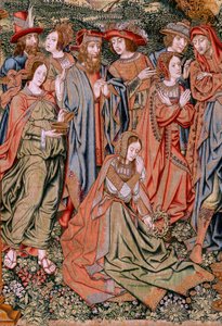 Flemish tapestry. Series The Passion of Christ. The Descent from the Cross. The second tapestry series of the Passion of Christ belonging to the Patrimonio Nacional. Model Cartoonists from the circle of Jan van Roome. Manufacture Pieter van Aelst, Brussels by Flemish School