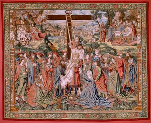 Flemish Tapestry. Series The Passion of Christ. The Descent from the Cross. The Second Tapestry Series of the Passion of Christ Belonging to the Patrimonio Nacional. Model Cartoonists from the Circle of Jan van Roome. Manufacture Pieter van Aelst, Brussels