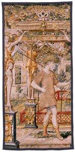 Flemish Tapestry. Series Vertumnus and Pomona. No II Vertumnus Transformed into a Farmer. Models Circle of Pieter Coecke Van Aelst and Léonard Thiry. Atelier Unknown, Brussels. Gold, Silk and Wool. by Flemish School