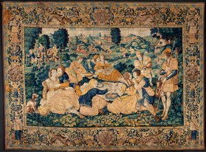 Flemish Tapestry. The Country Meal. Atelier of Oudenaarde. 17th Century by Flemish School