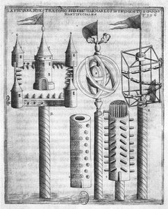 How to set fireworks, illustration from Tratado de Artilleria by Diego Ufano, Brussels, 1613 by Flemish School