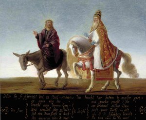 Jesus Represented on a Donkey Beside the Richly Dressed Pope on a Horse