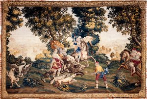 Palace. The museum. Flemish tapestry. The hunting of Silvio. 18th century. by Flemish School