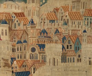 Parish museum of tapestries. Flemish tapestry. Conquest of Tanger. Series Conquests of king Alfonso I of Portugal. Tournai. Wool and silk